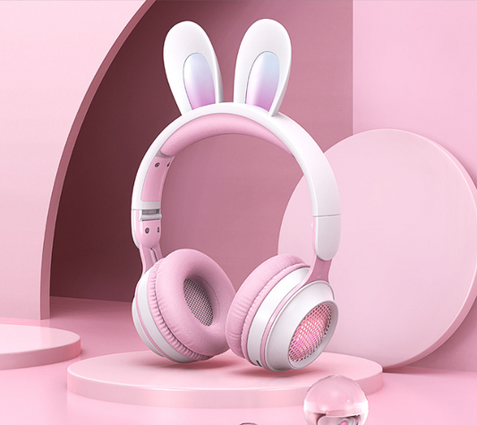 Cute Rabbit Wireless Headphones with RGB LED for Kids