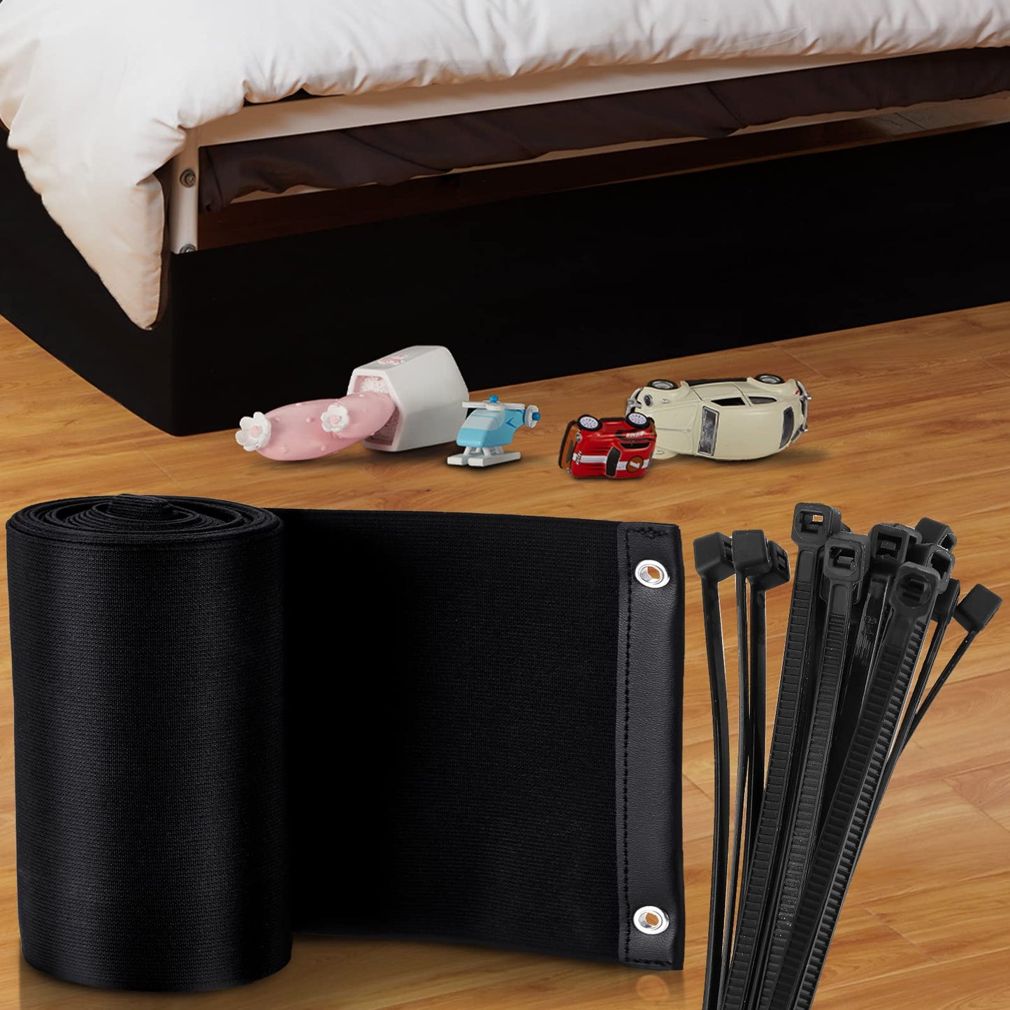Boao Under Bed Blocker for Pets 126 x 6 Inch Toy Blocker for Under Couch with 10 Black Nylon Zip Ties Under Furniture Blocker Under Couch Bumper Under Couch Guard for Dog Cat Pet Home Accessories